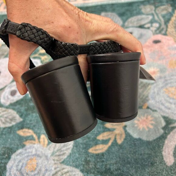 H&M Leather Slingback Pumps Sandals Black NWT Sz 11 Woven Braided Low Heels toe - Picture 8 of 16